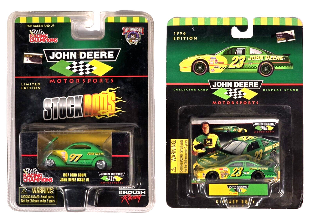 Lot Of 2 Vintage John Deere Racing Cars - Motorsports #23 & Racing Champions #97